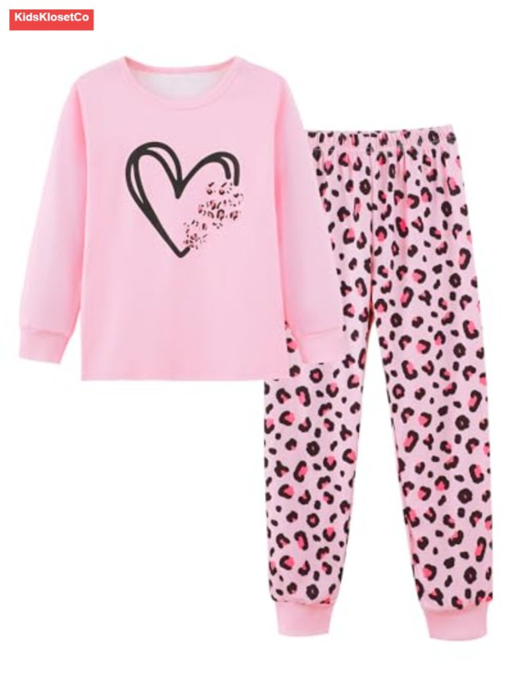 Girls 2-Piece Ribbed Knit Pajama Set Long Sleeve Top & Pants Cute Print